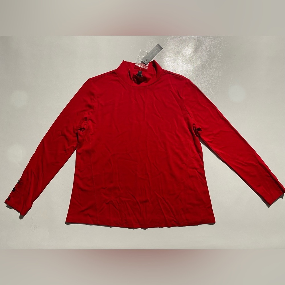 NEW Petite PM Investments Long Sleeve Mock Turtleneck Top Rayon Blend Red $59